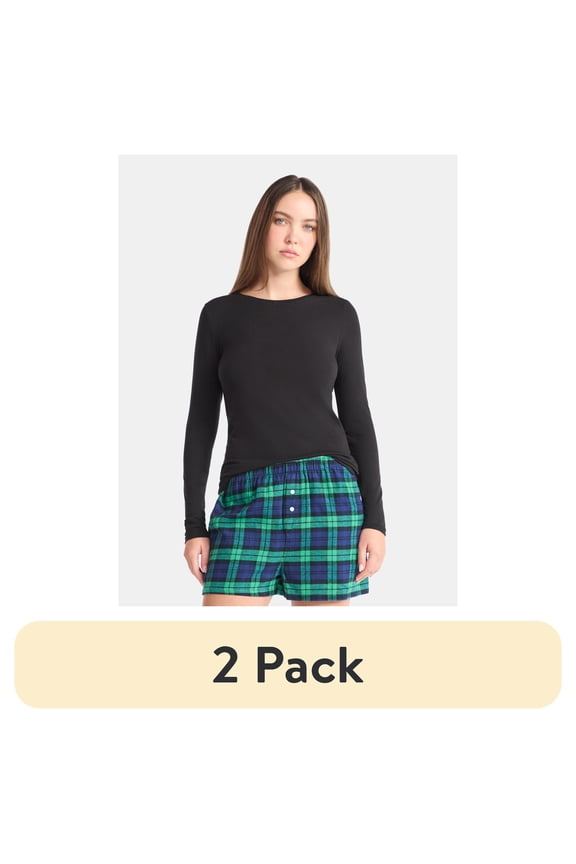 (2 pack) No Boundaries Crewneck Tee with Long Sleeves, Women's & Women's Plus XXS-4X