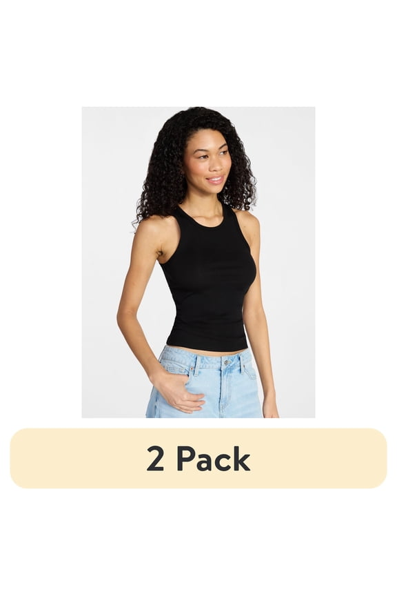 (2 pack) No Boundaries Ribbed High Neck Tank Top, Women's XXS-XXL