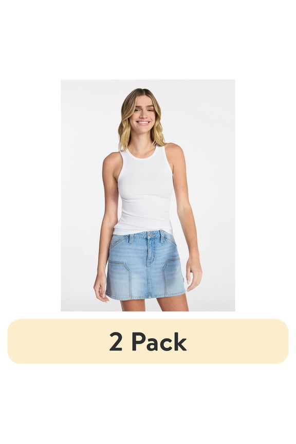 (2 pack) No Boundaries Ribbed High Neck Tank Top, Women's XXS-XXL