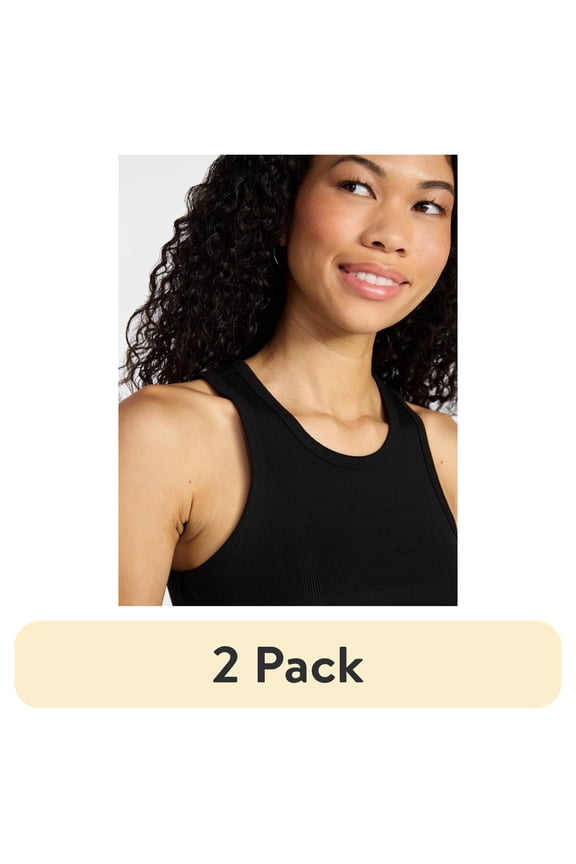 (2 pack) No Boundaries Ribbed High Neck Tank Top, Women's XXS-XXL