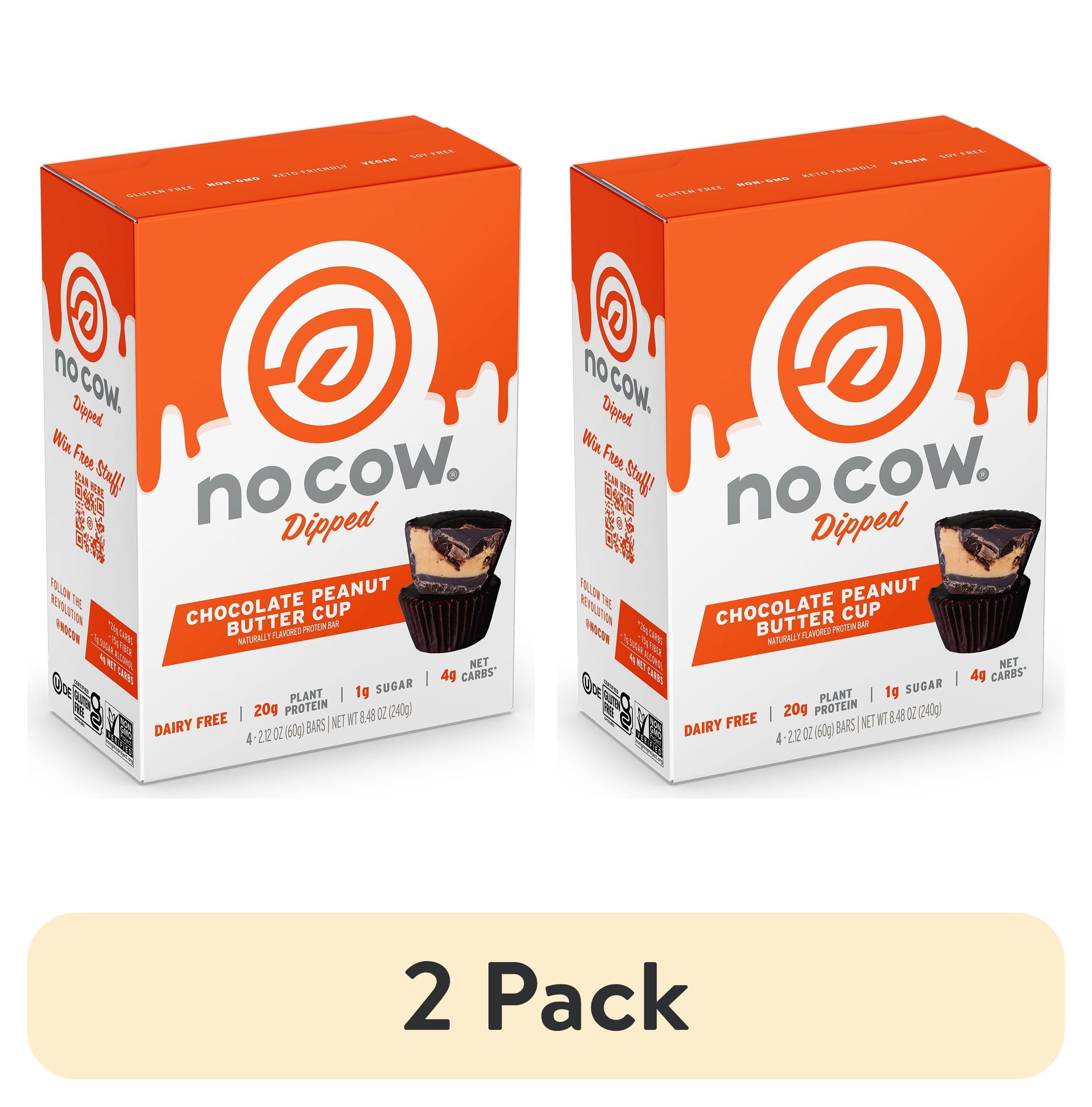 (2 pack) No Cow Dipped Protein Bars, Chocolate Peanut Butter Cup, Plant-Based, Keto-Friendly, Non GMO, 4 Pk