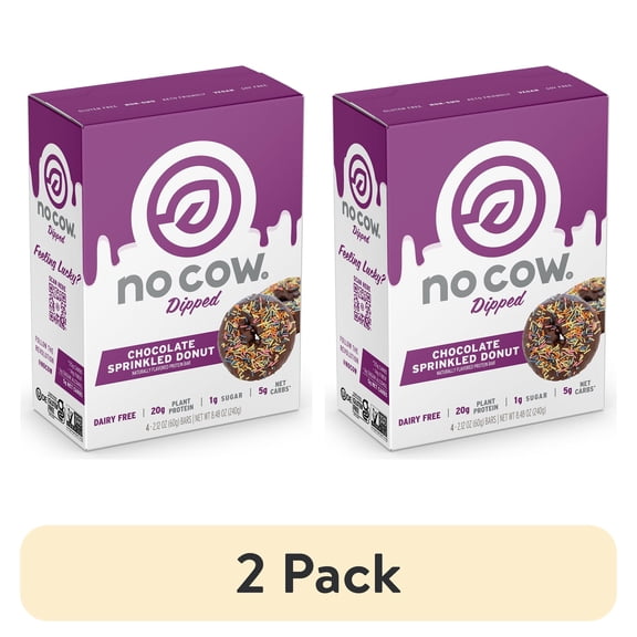 (2 pack) No Cow Dipped Protein Bars, Chocolate Sprinkled Donut, Vegan, 4 Pack