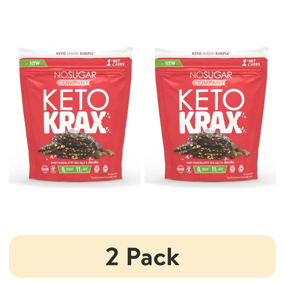 (2 pack) No Sugar Company Keto Krax Dark Chocolatey Sea Salt & Almond Bark Snack, 200g
