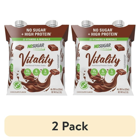 (2 pack) No Sugar Company Vitality Ready to Drink Nutritional Shake, Vanilla Flavor, 4 Count, 11 fl oz
