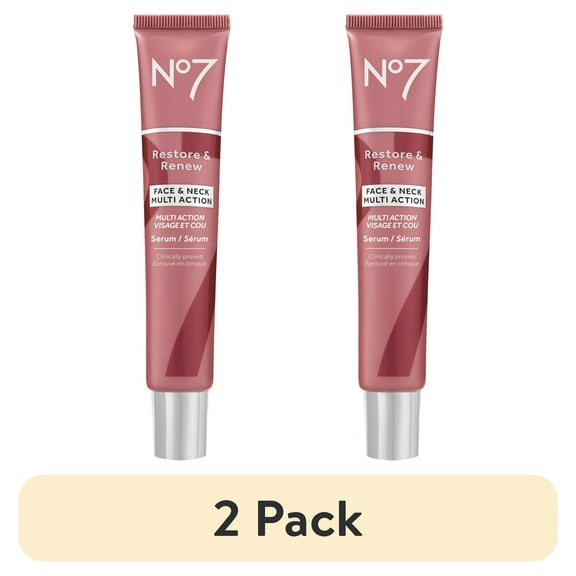 (2 pack) No7 Restore & Renew Multi Action Anti-Aging Face & Neck Serum, 1.69 fl oz