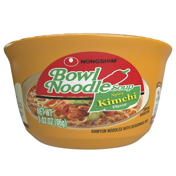 (2 pack) Nongshim Bowl Noodle Spicy Kimchi Ramyun Ramen Noodle Soup Bowl, 3.03oz X 1 Count, Shelf-Stable