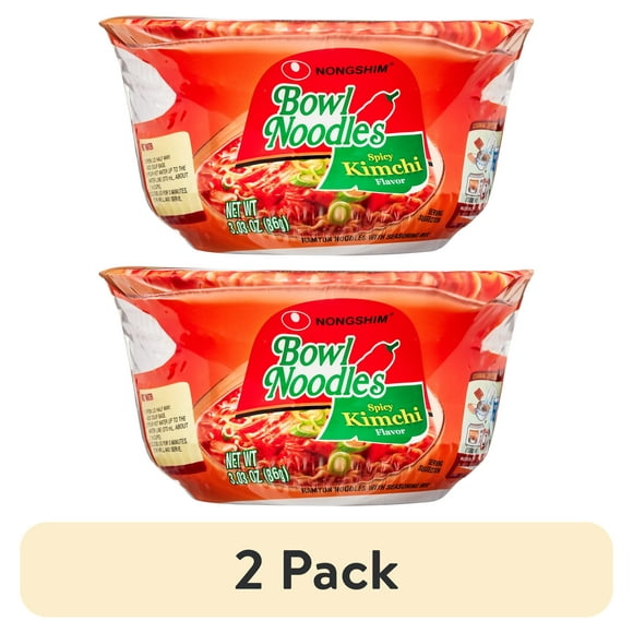 (2 pack) Nongshim Bowl Noodle Spicy Kimchi Ramyun Ramen Noodle Soup Bowl, 3.03oz X 12 Count, Shelf-Stable
