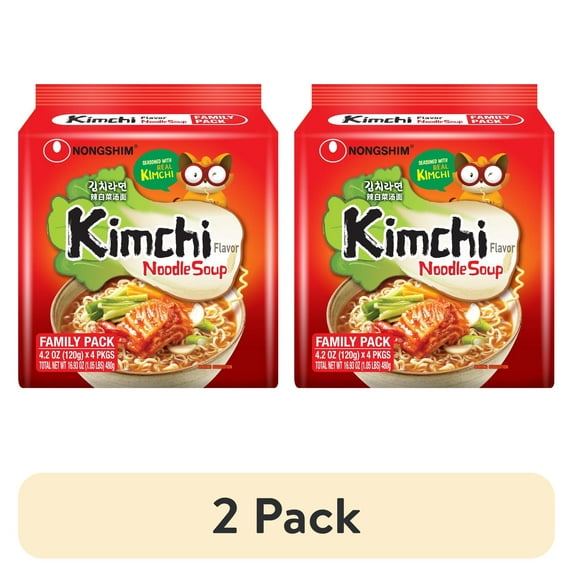 (2 pack) Nongshim Kimchi Spicy Red Chili Ramyun Ramen Noodle Soup Pack, 4.2oz X 4 Count, Shelf-Stable