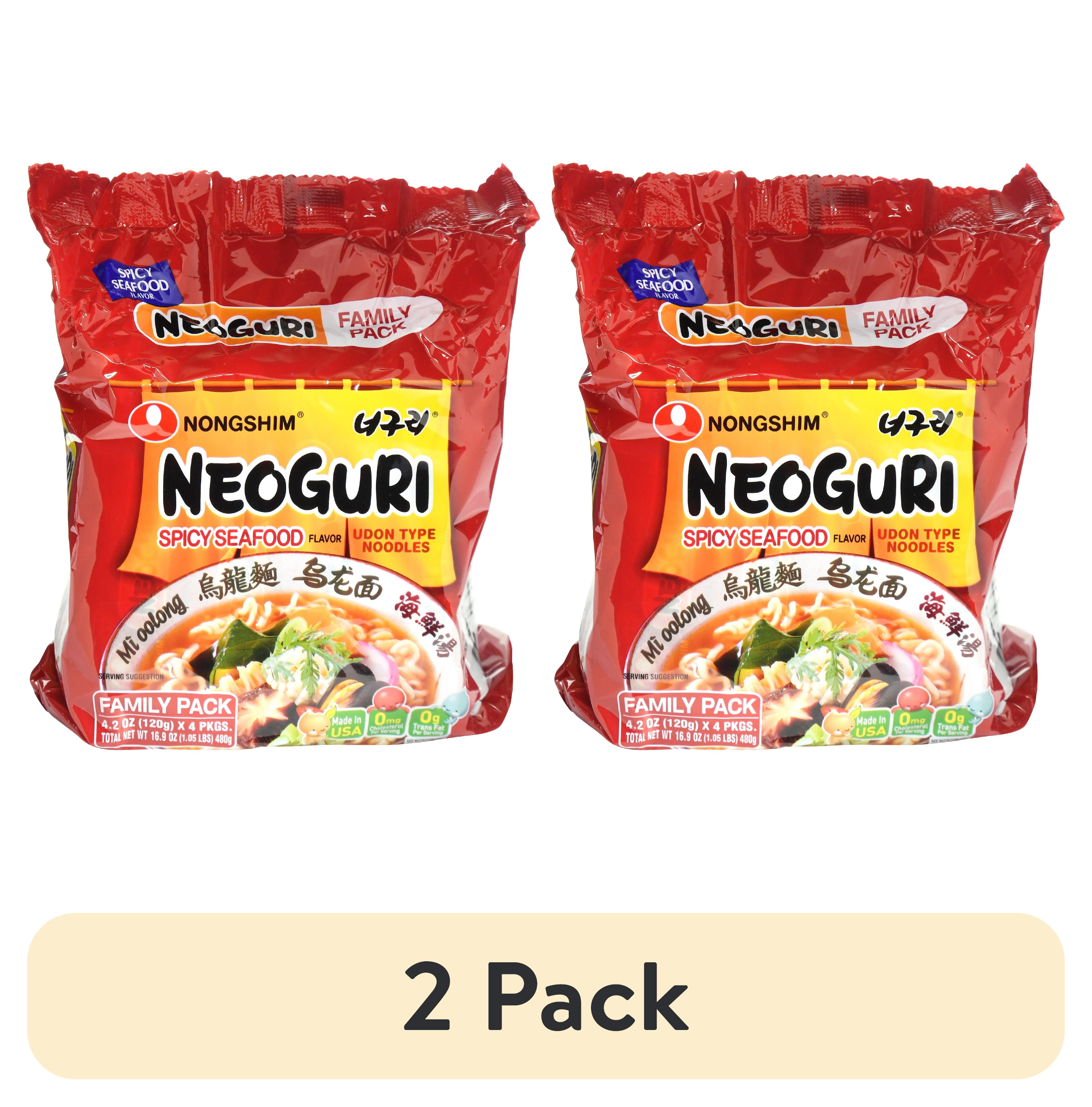 (2 pack) Nongshim Neoguri Spicy Seafood Ramyun Ramen Noodle Soup Pack, 4.2oz X 4 Count, See Item for Allergens