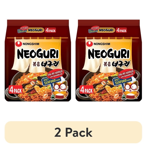 (2 pack) Nongshim Neoguri Stir-Fried Spicy Seafood Ramen Noodle Soup Pack, 4.2oz X 4 Count, Shelf-Stable