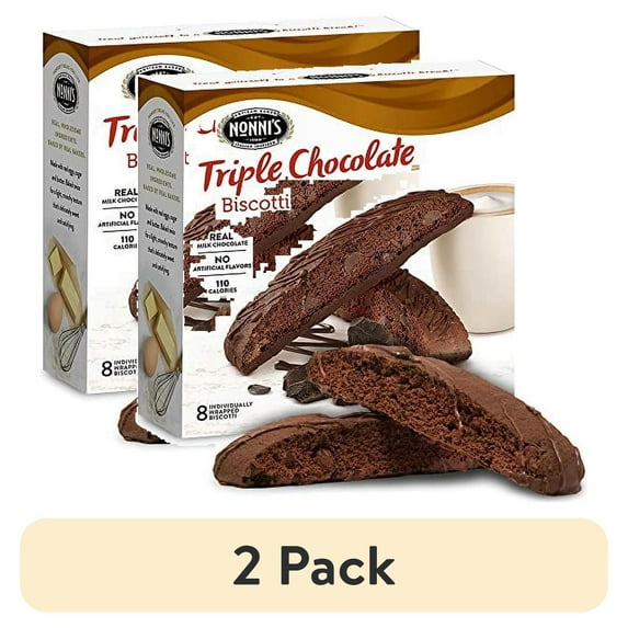 (2 pack) Nonni's Triple Chocolate Biscotti Italian Cookies - Triple Chocolate Italian Biscotti Cookies - Dark Chocolate - Biscotti Individually Wrapped Cookies - Chocolate Coffee Cookies - 6.88 oz