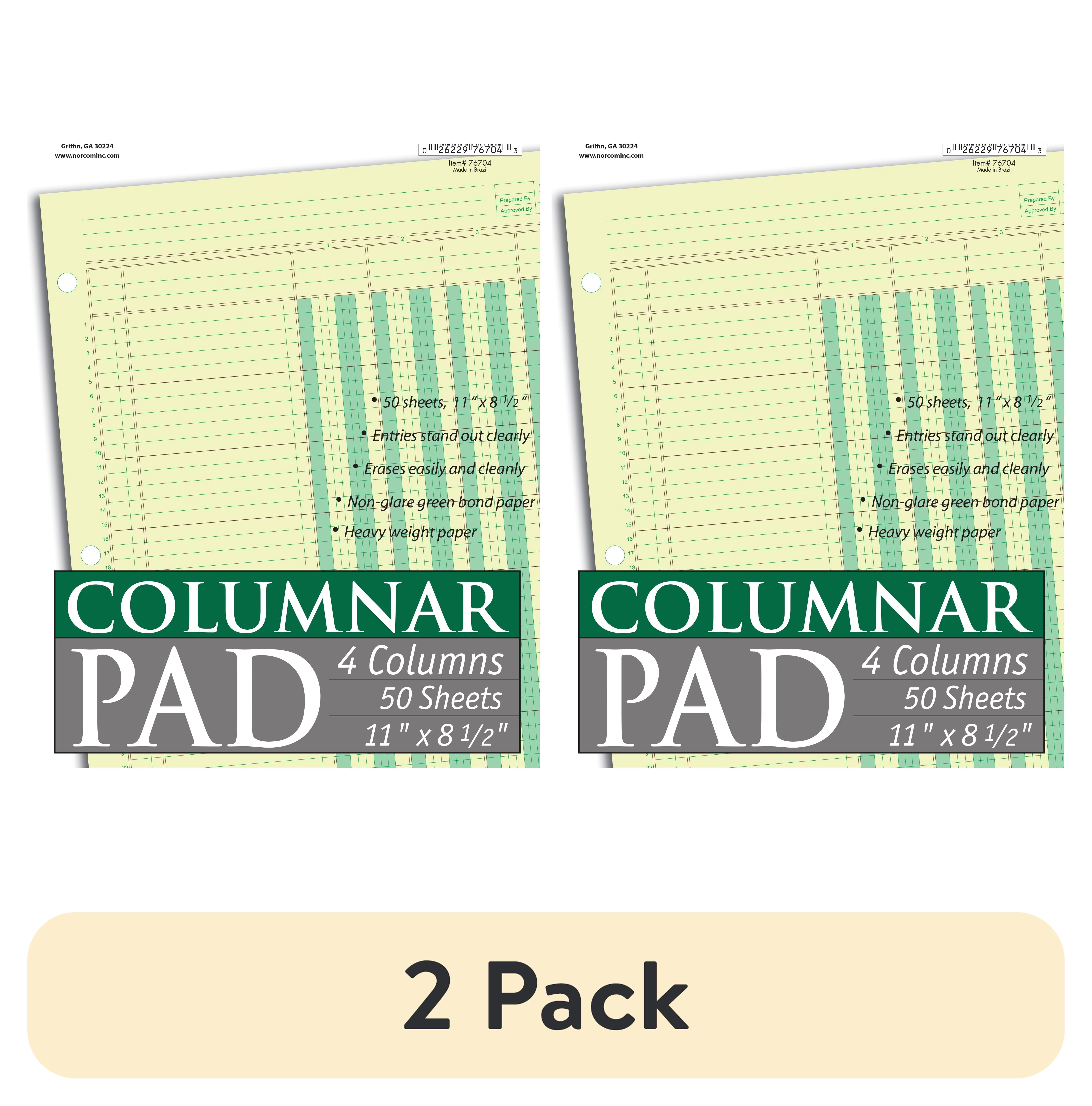 (2 pack) Norcom, Columnar Ledger Pad, 4 Columns, 8.5" x 11", Letter Size, 50 Sheets