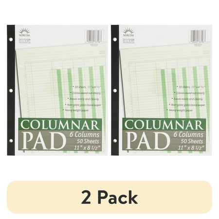 (2 pack) Norcom, Columnar Ledger Pad, 6 Columns, 8.5" x 11", Letter Size, 50 Sheets