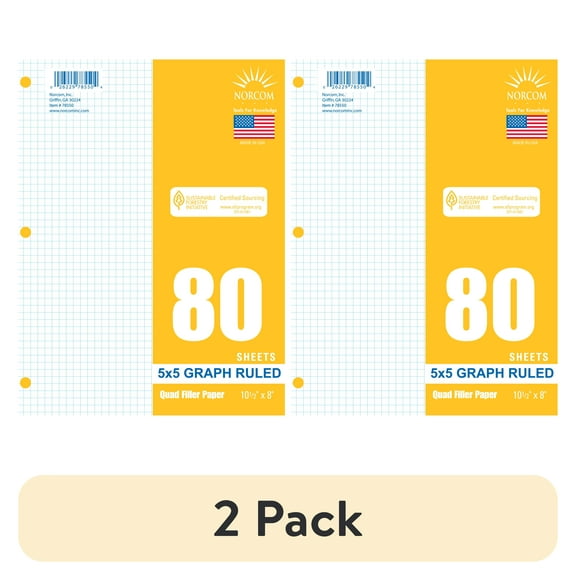 (2 pack) Norcom Filler Paper, Graph Ruled 5 x 5, 80 Sheets, 8" x 10.5", 78550