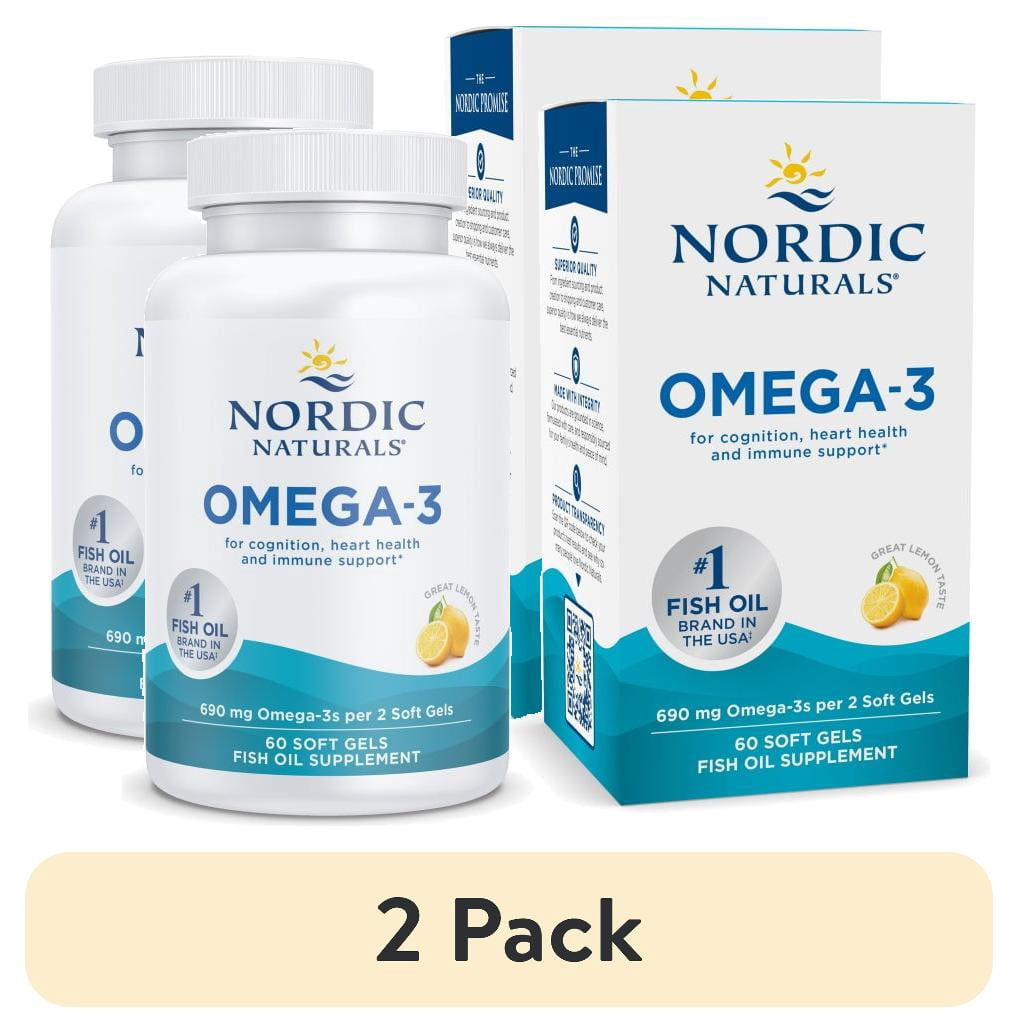 (2 pack) Nordic Naturals Omega-3 Softgels, Lemon, 690 mg, Fish Oil, 60 Ct