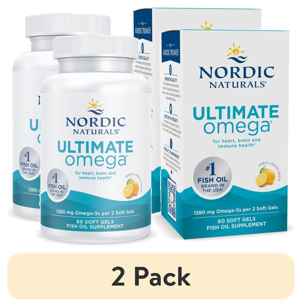 (2 pack) Nordic Naturals Ultimate Omega Softgels, Lemon, 1280 mg, Fish Oil, 60 Ct