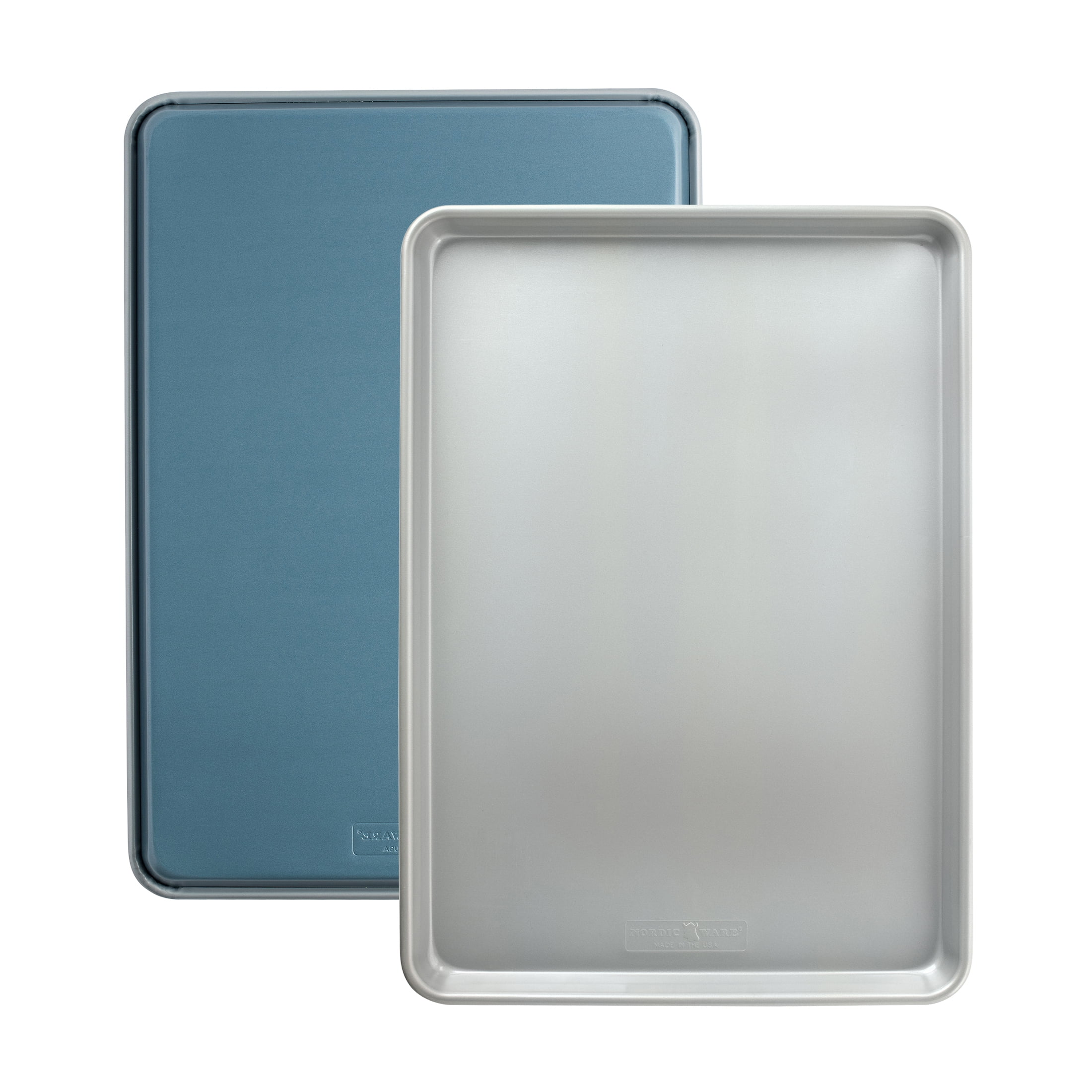2 pack Nordic Ware Nonstick Aluminum Brilliant Bakeware Big Sheet Pans, Silver and Blue