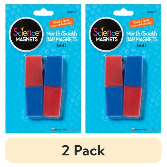 (2 pack) Dowling Magnets North/South Bar Magnets, 3", Red/Blue Poles, Pack of 2