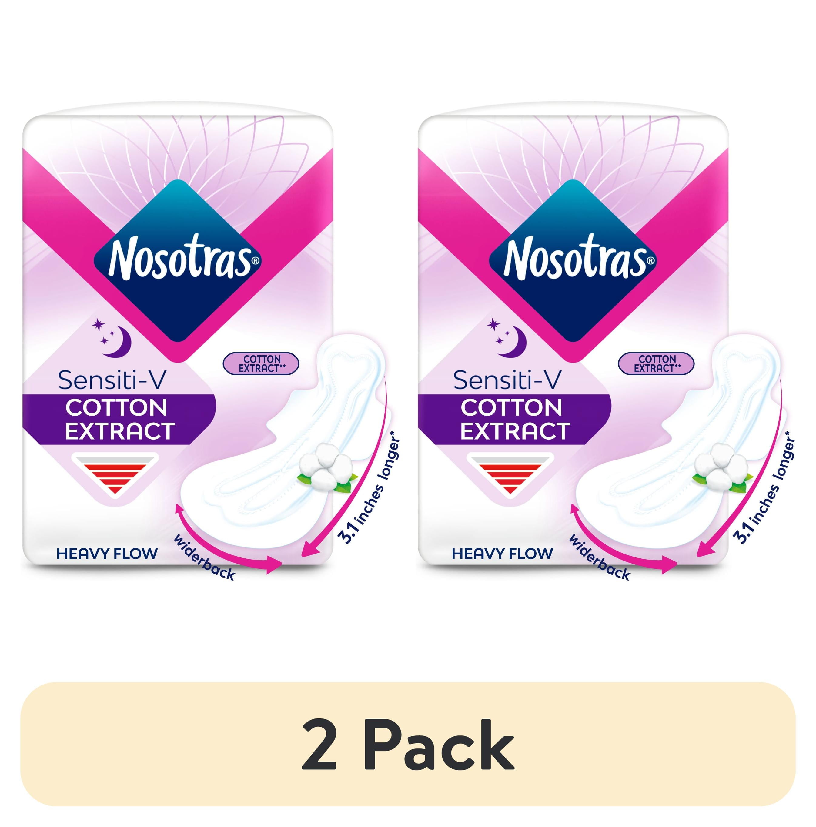 (2 pack) Nosotras Ultra Thin Overnight Sensiti-V Pads, Cotton Extract, Heavy Flow (28 Count)