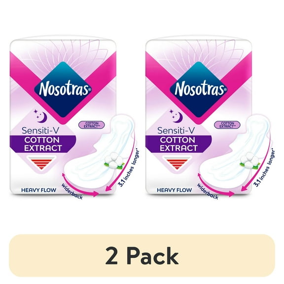 (2 pack) Nosotras Ultra Thin Overnight Sensiti-V Pads, Cotton Extract, Heavy Flow (28 Count)