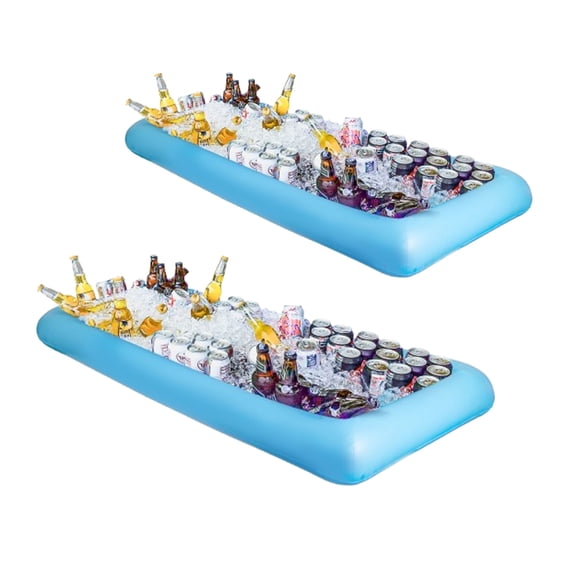 (2 pack) Novelty Place Inflatable Ice Serving Buffet Bar with Drain Plug - Blue Salad Food Tray and Drinks Cooler for Party Picnic & Camping