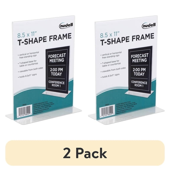 (2 pack) Nu-Dell T-shape Acrylic Frame Standing Sign Holder