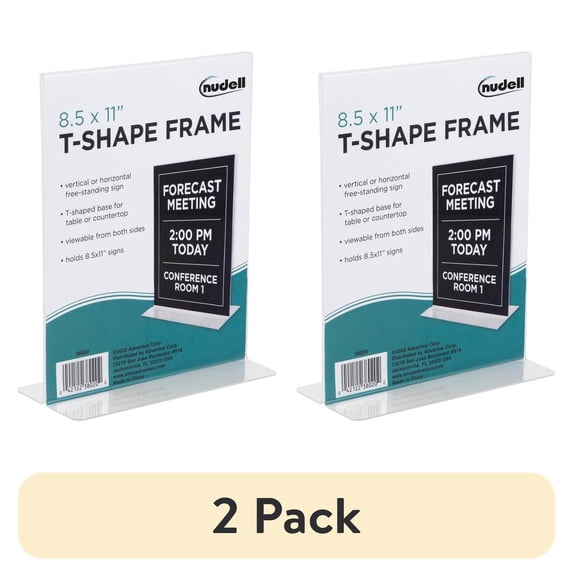 (2 pack) Nu-Dell T-shape Acrylic Frame Standing Sign Holder