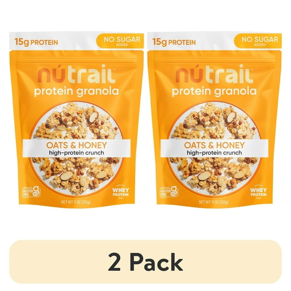 (2 pack) NuTrail 15g Protein Granola Cereal, Oats & Honey, No Sugar Added, Gluten Free, Made with Whey, 11 oz. 1 Count