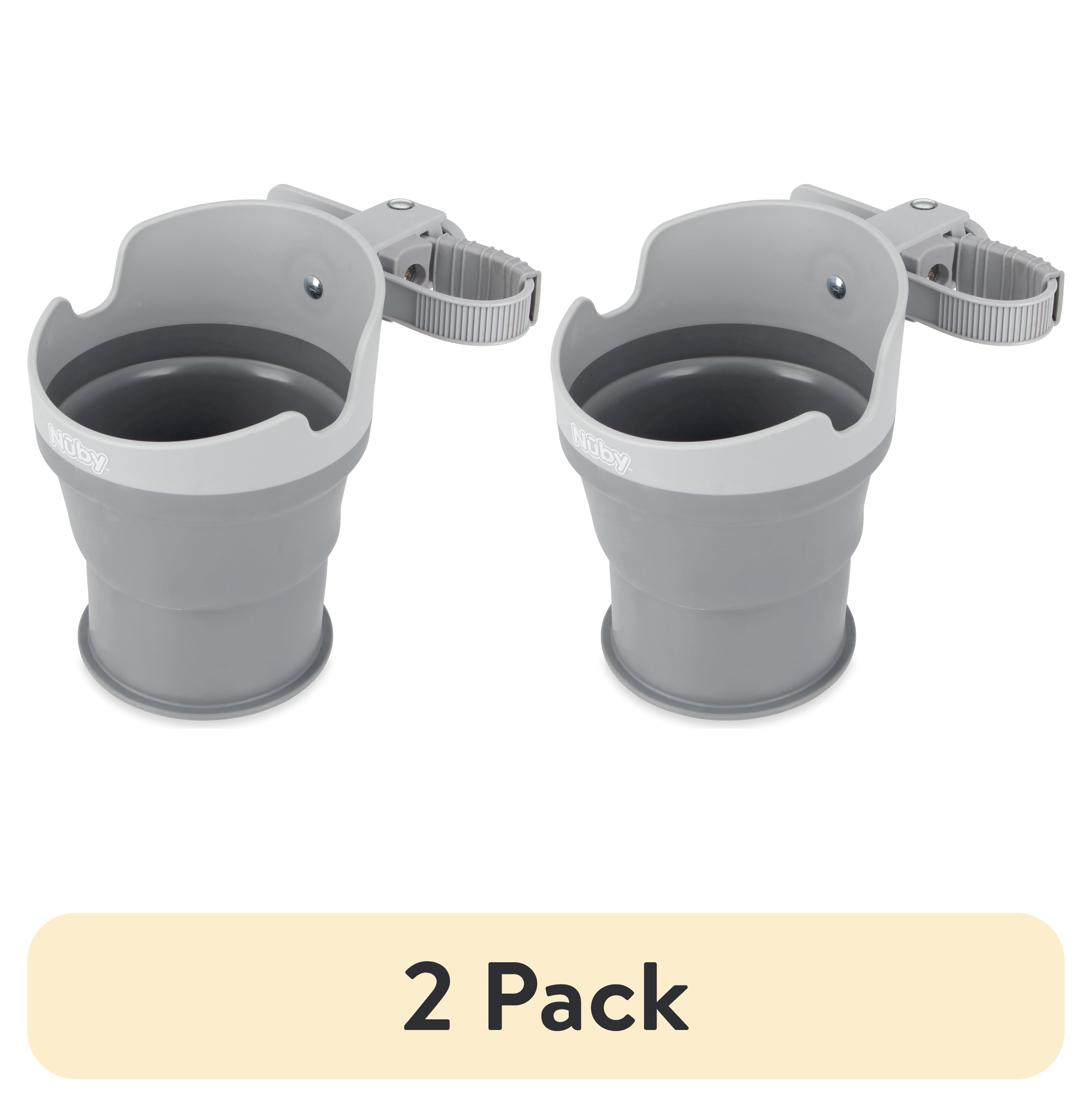 (2 pack) Nuby Collapsible Stroller Bottle and Cup Holder, Gray