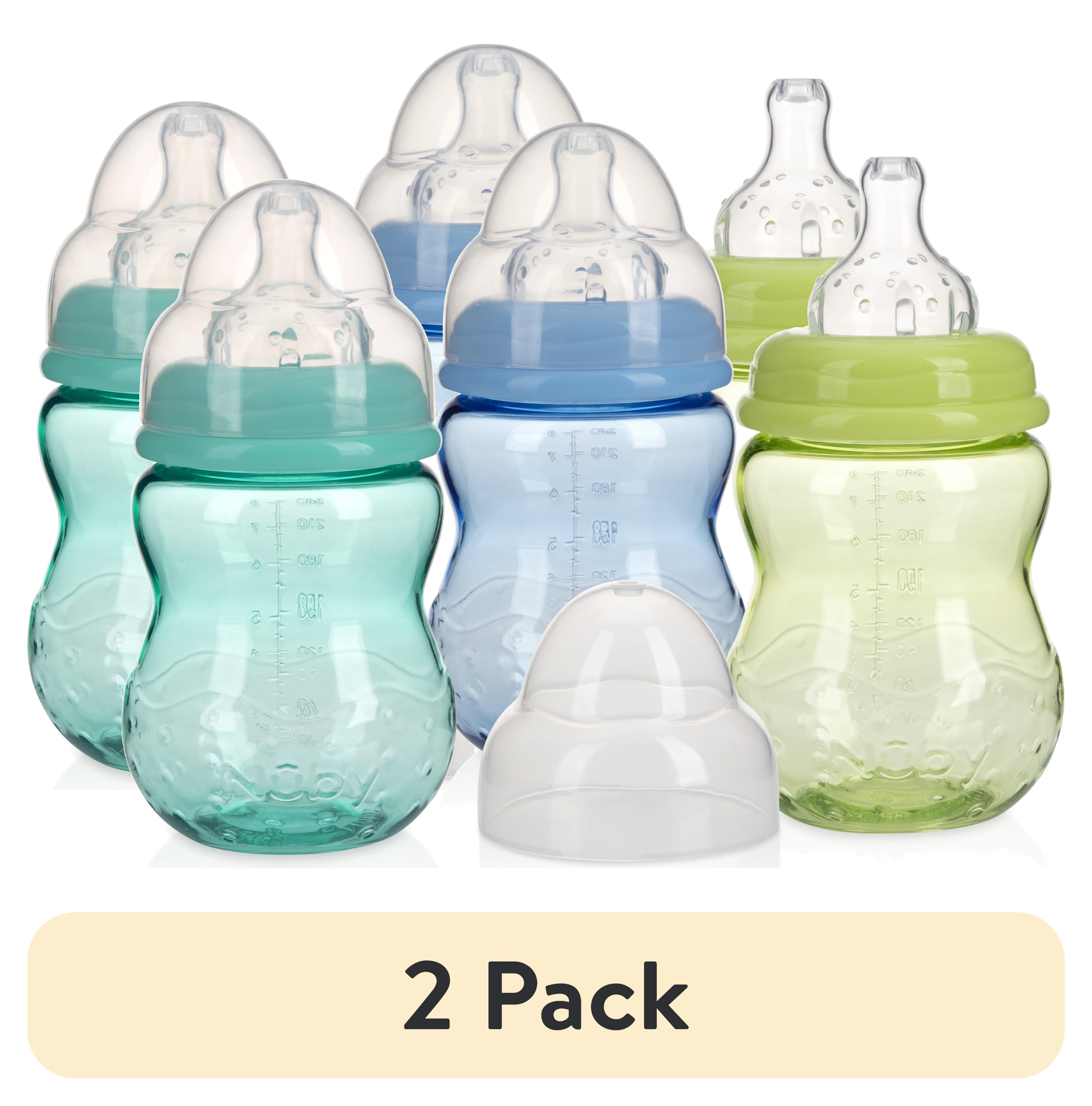 (2 pack) Nuby Non-Drip Wide Neck Baby Bottle, 8 fl oz, 3 Count Multicolor Bottles