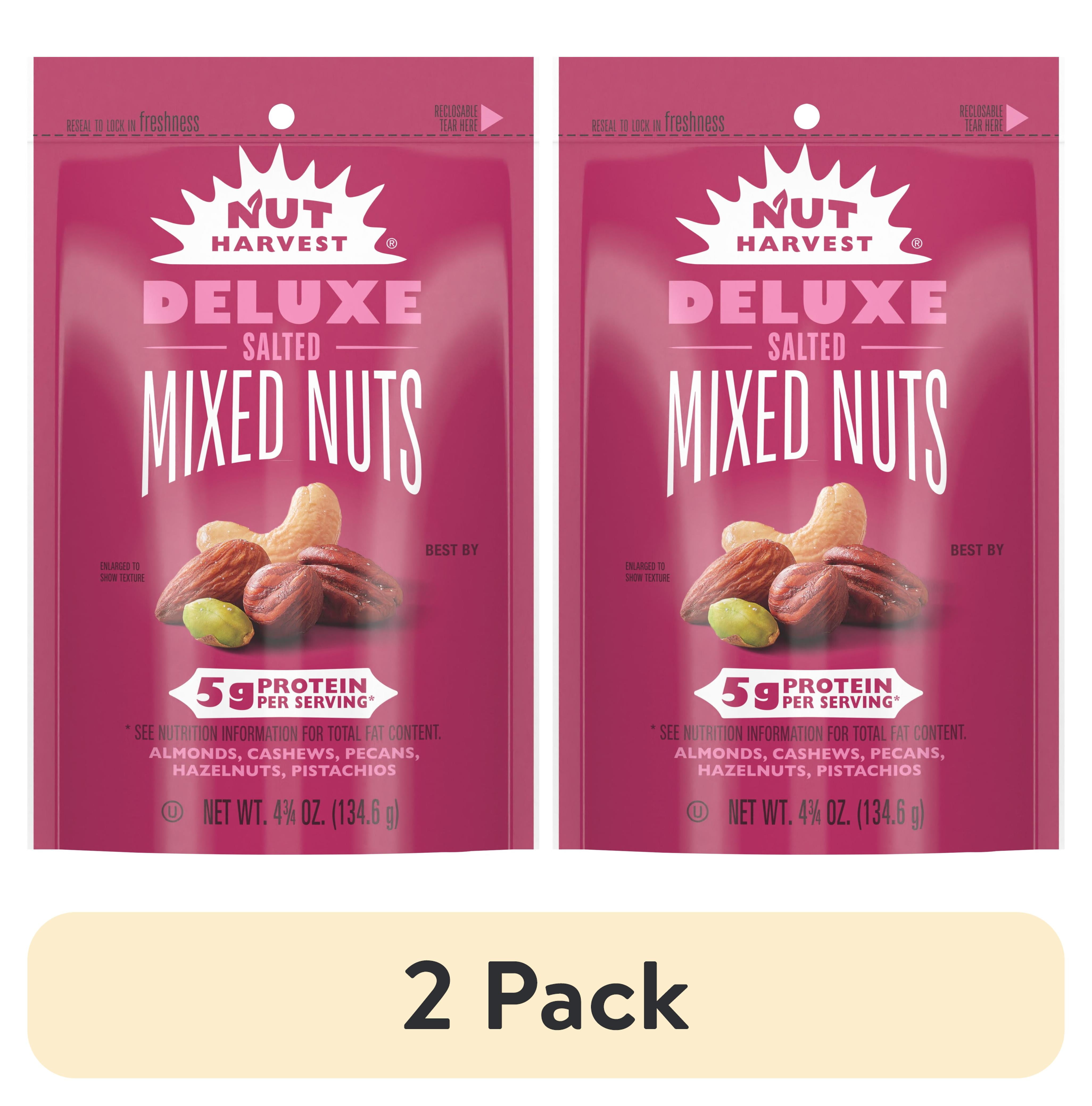 (2 pack) Nut Harvest Deluxe Salted Mixed Nuts Trail Mix, 4.75 Ounce Bag Value Pack