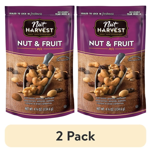 (2 pack) Nut Harvest Nut & Fruit Trail Mix Snacks, 4.75 Ounce Bag