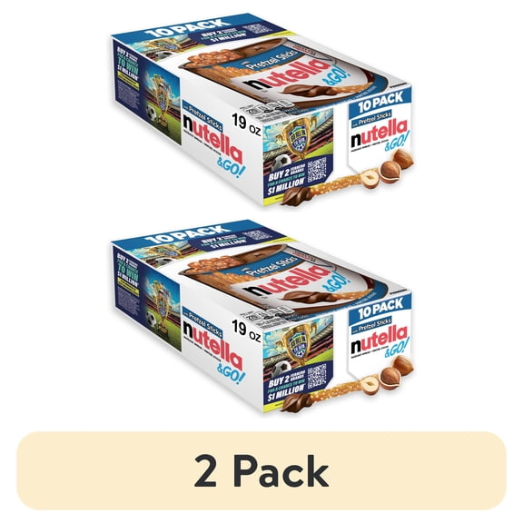 (2 pack) Nutella & GO! Chocolate Hazelnut Spread with Cocoa + Pretzel Sticks, 10 Snack Packs, 1.9 oz Each