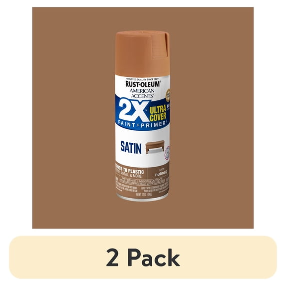(2 pack) Nutmeg, Rust-Oleum American Accents 2X Ultra Cover Satin Spray Paint-327917, 12 oz
