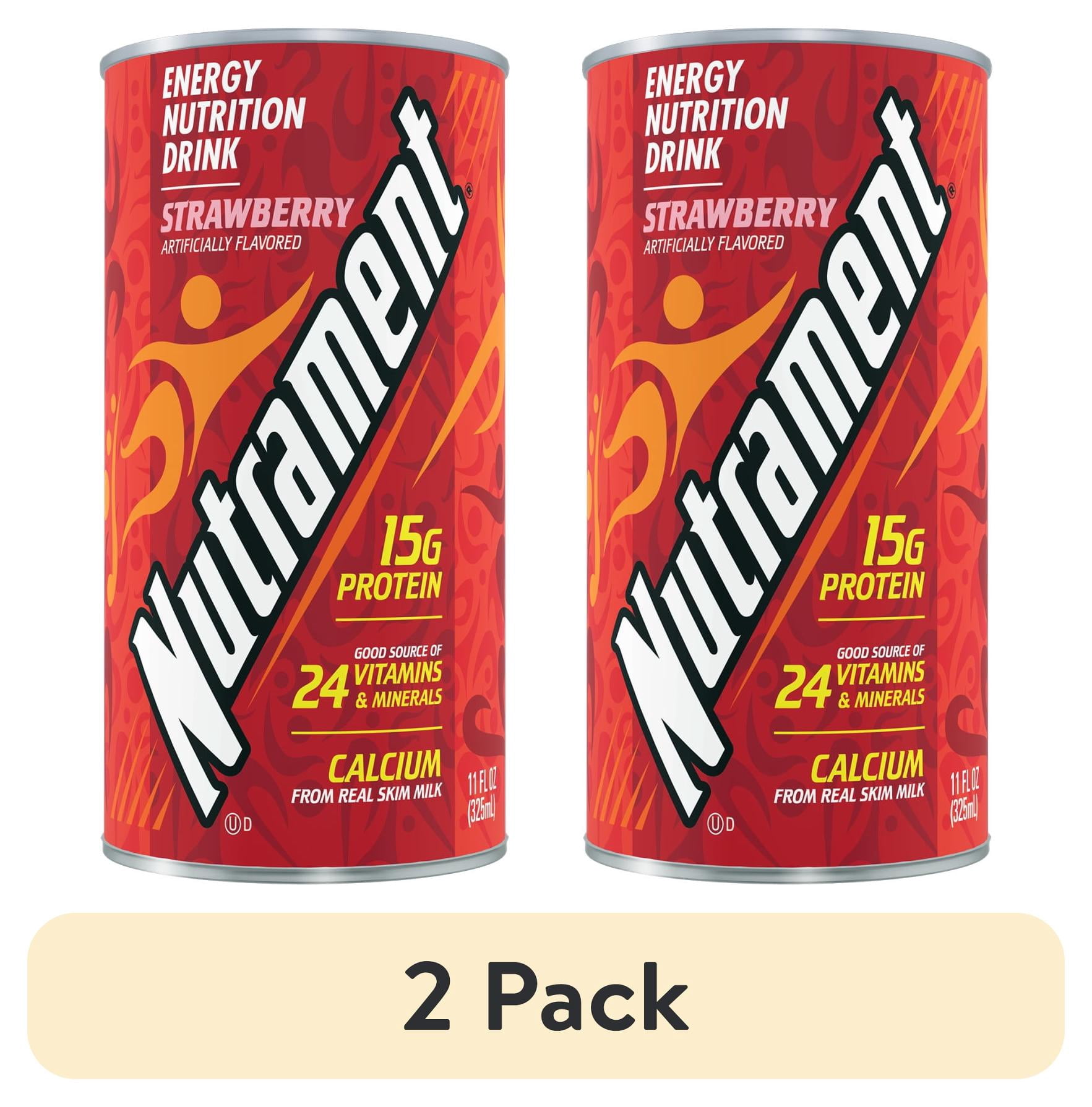 (2 pack) Nutrament Strawberry Nutrition Drink, Energy Drink with Vitamins, Minerals and Protein, 11 fl oz Can