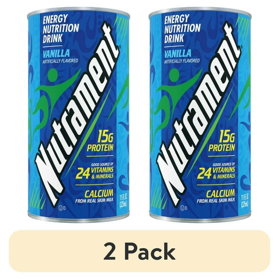 (2 pack) Nutrament Vanilla Nutrition Drink, Energy Drink with Vitamins, Minerals and Protein, 11 fl oz Can
