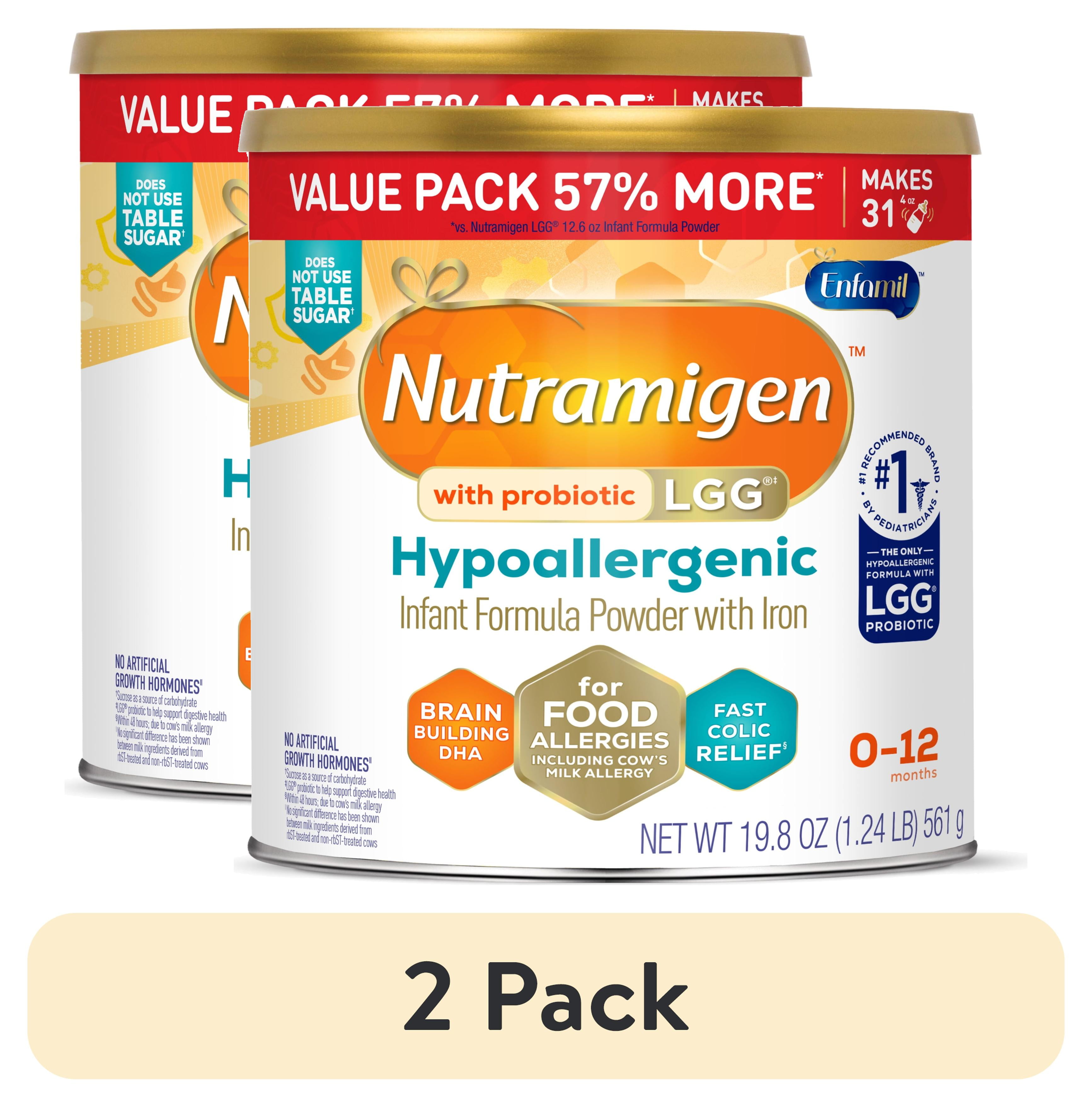 (2 pack) Nutramigen with Probiotic LGG Hypoallergenic Powder Baby Formula, 19.8 oz Can
