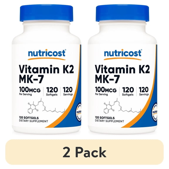 (2 pack) Nutricost Vitamin K2 MK-7 Softgels 100mcg, 120 Softgels - GMO-Free
