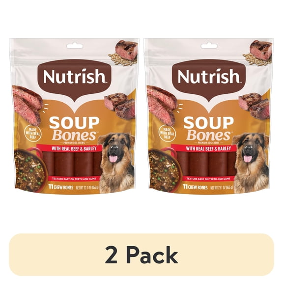 (2 pack) Nutrish Soup Bones Premium Dog Chews with Real Beef and Barley, 11 Chews, Packaging May Vary (Rachael Ray)
