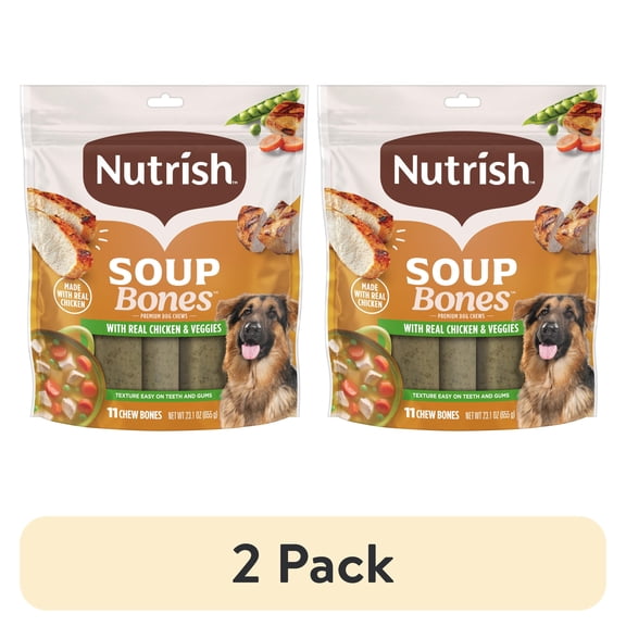 (2 pack) Nutrish Soup Bones Premium Dog Chews with Real Chicken and Veggies, 11 Chews, Packaging May Vary (Rachael Ray)