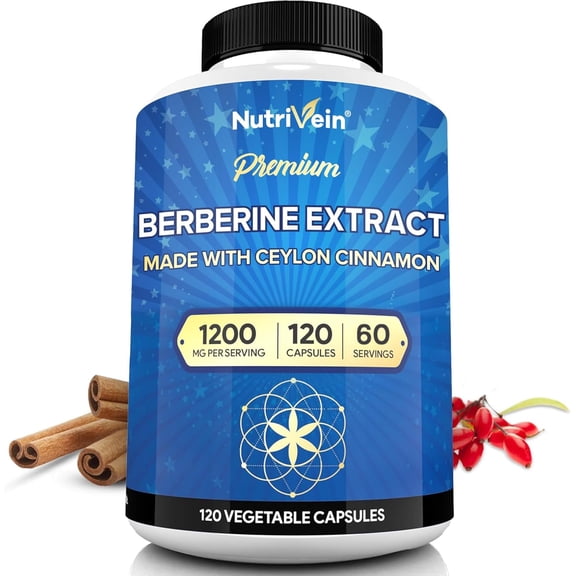 (2 pack) Nutrivein Berberine With Ceylon Cinnamon - 1200 Mg, Vegan - 120 Capsules