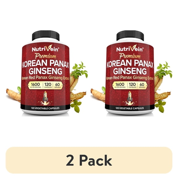 (2 pack) Nutrivein Korean Red Panax Ginseng Capsules - Energy & Memory Support, 1600 mg - 120 Count