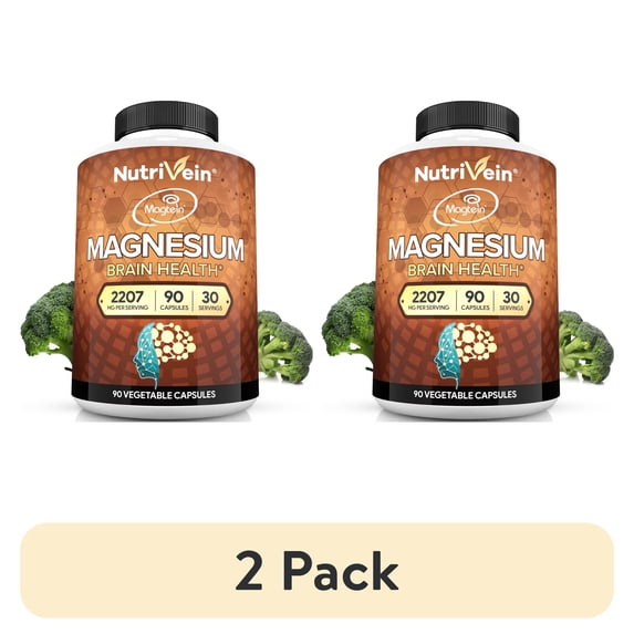 (2 pack) Nutrivein Magnesium L-Threonate Capsules - Memory & Focus Cognitive Support - 90 Count