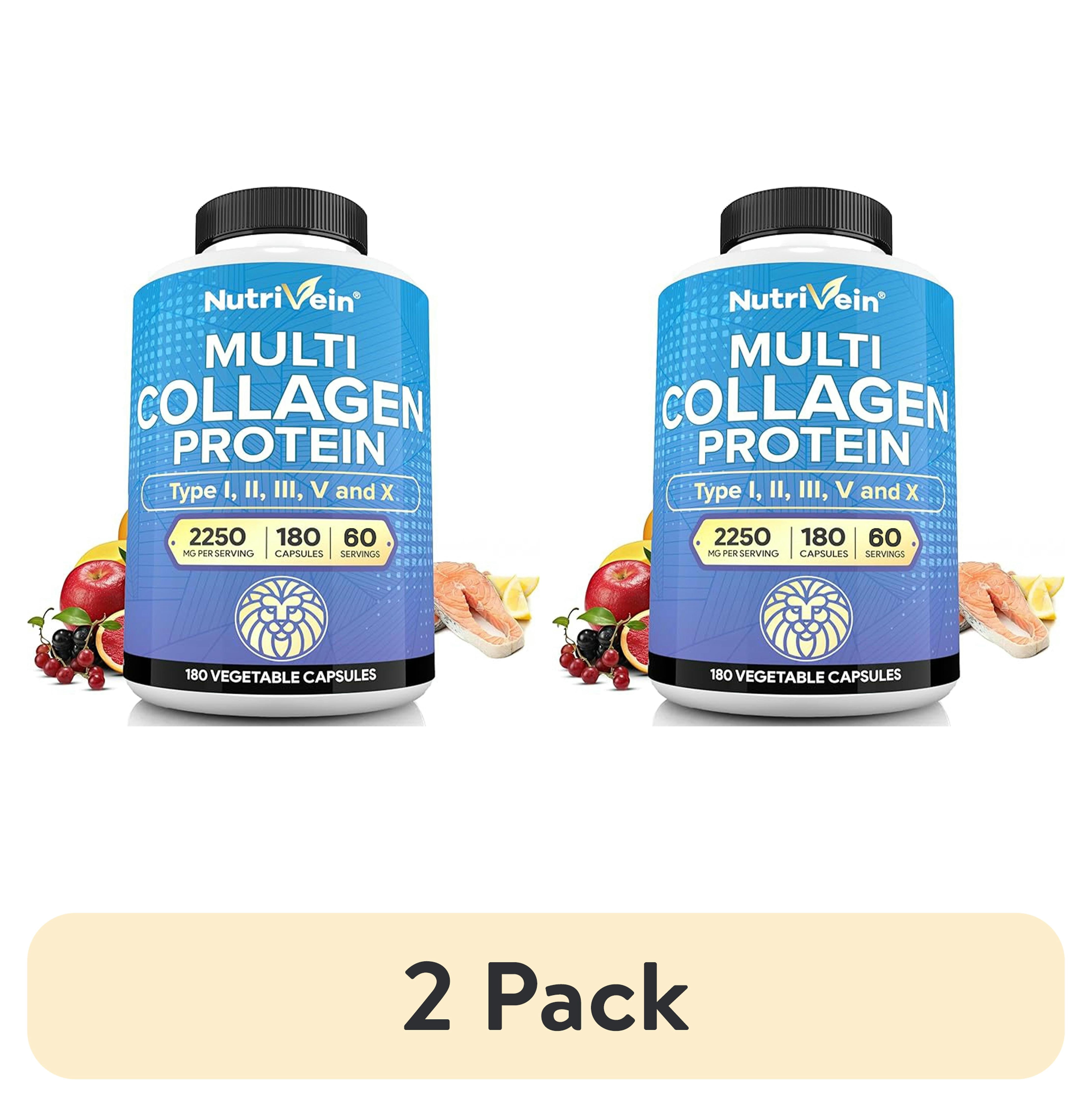 (2 pack) NutriVein Multi Collagen 2250 mg – Joints, Hair, Skin & Nails, 180 Capsules