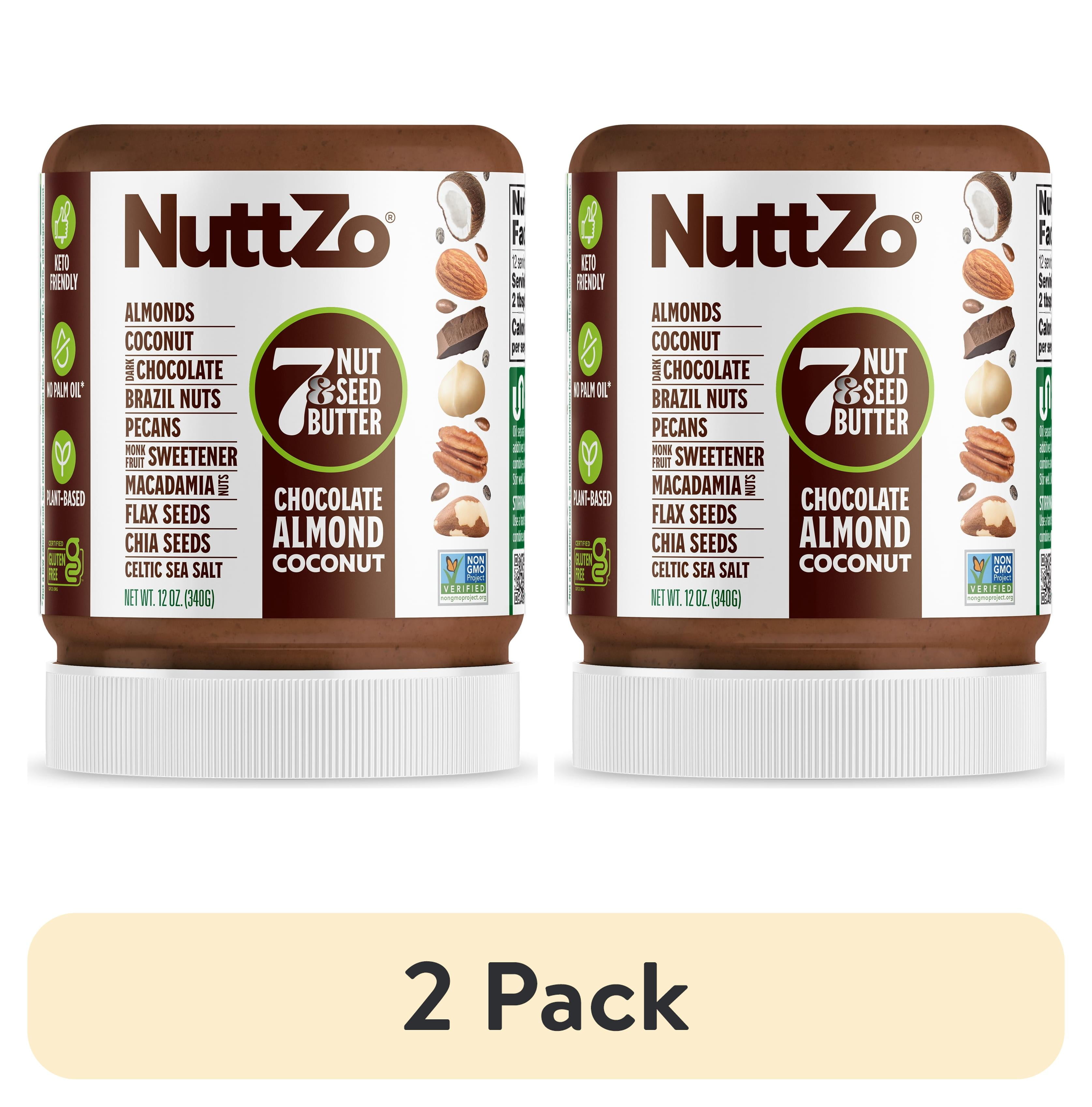 (2 pack) NuttZo, Dark Chocolate Almond Coconut 7 Nut & Seed Butter, Plant-Based, No Palm Oil,12 oz Jar