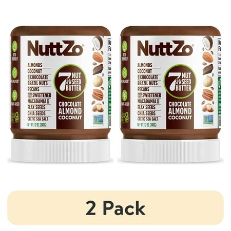 (2 pack) NuttZo, Dark Chocolate Almond Coconut 7 Nut & Seed Butter, Plant-Based, No Palm Oil,12 oz Jar