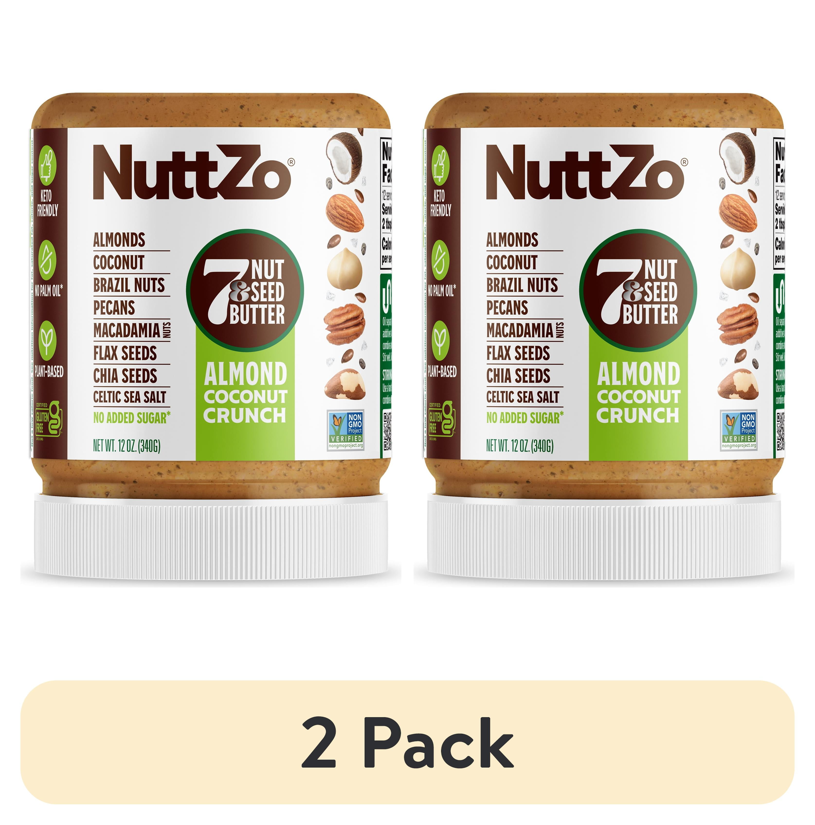 (2 pack) NuttZo Almond Coconut Crunch Nut Butter, 7 Peanut Butter Spread, Plant-Based, No Palm Oil, 12 oz Jar