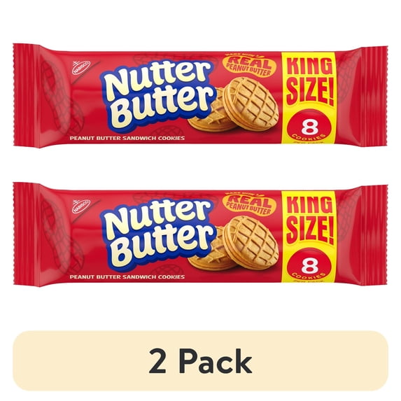 (2 pack) NUTTER BUTTER Peanut Butter Sandwich Cookies, King Size, 3.5 oz