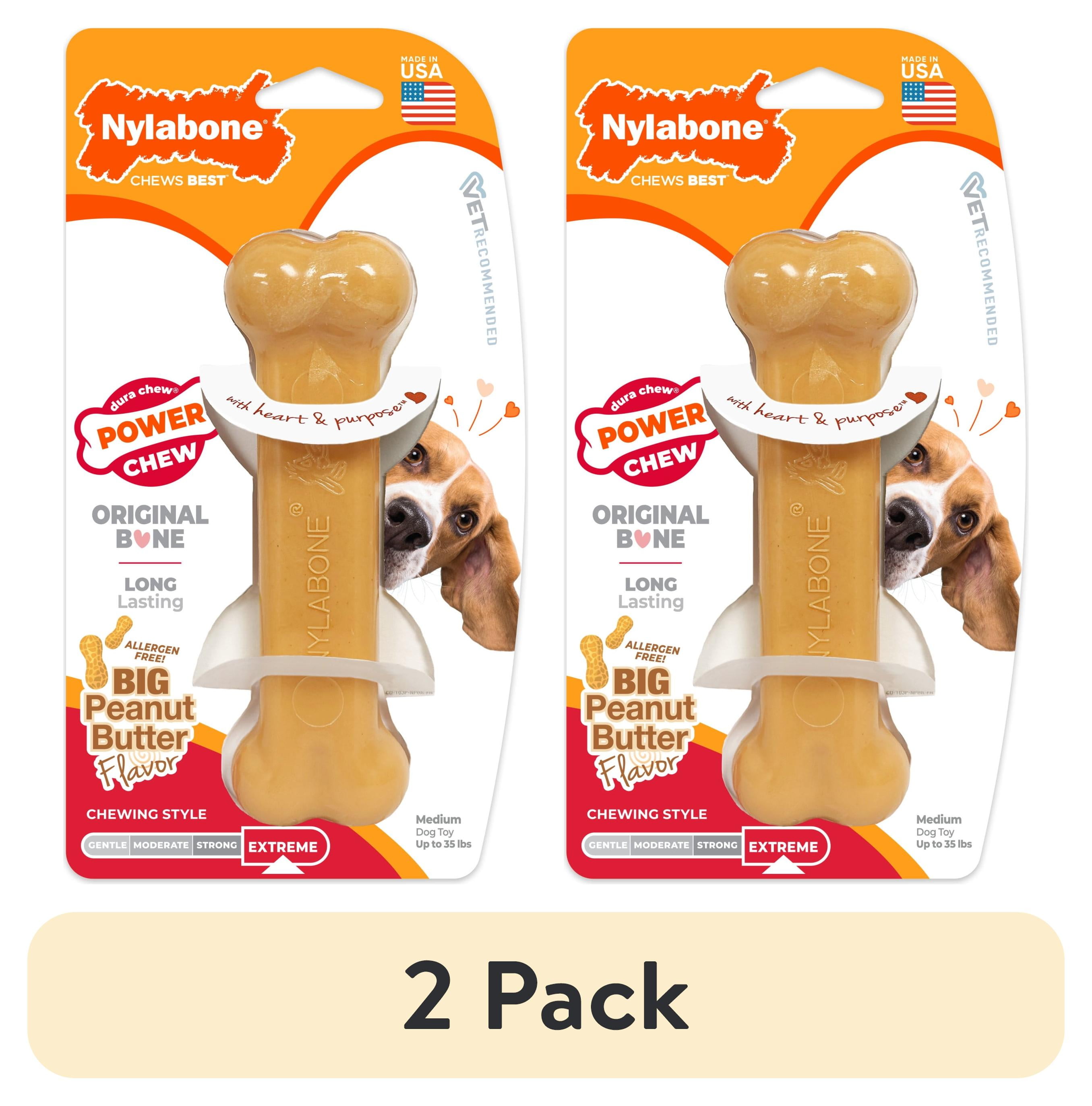 (2 pack) Nylabone Power Chew Original Bone Dog Toy, Dog Chew Toy, Peanut Butter Flavor, Medium, 1 Count