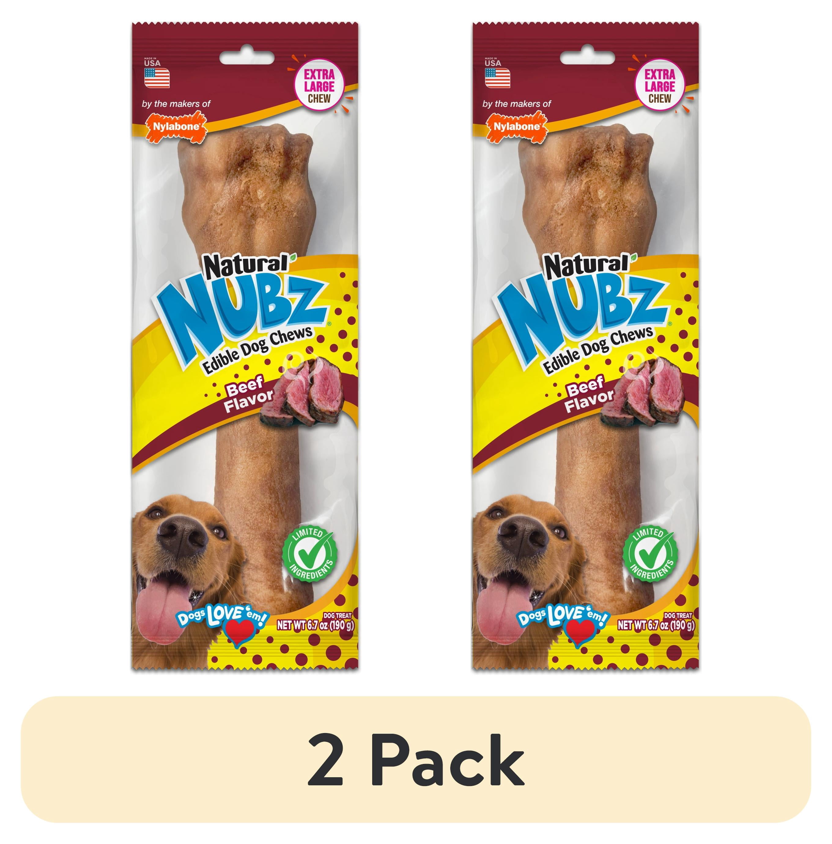 (2 pack) Nylabone Nubz Natural Dog Treats for Large Dogs, Beef Flavor Dog Bones, X-Large - 50+ lbs., 6.7 oz Pack, 1 Count